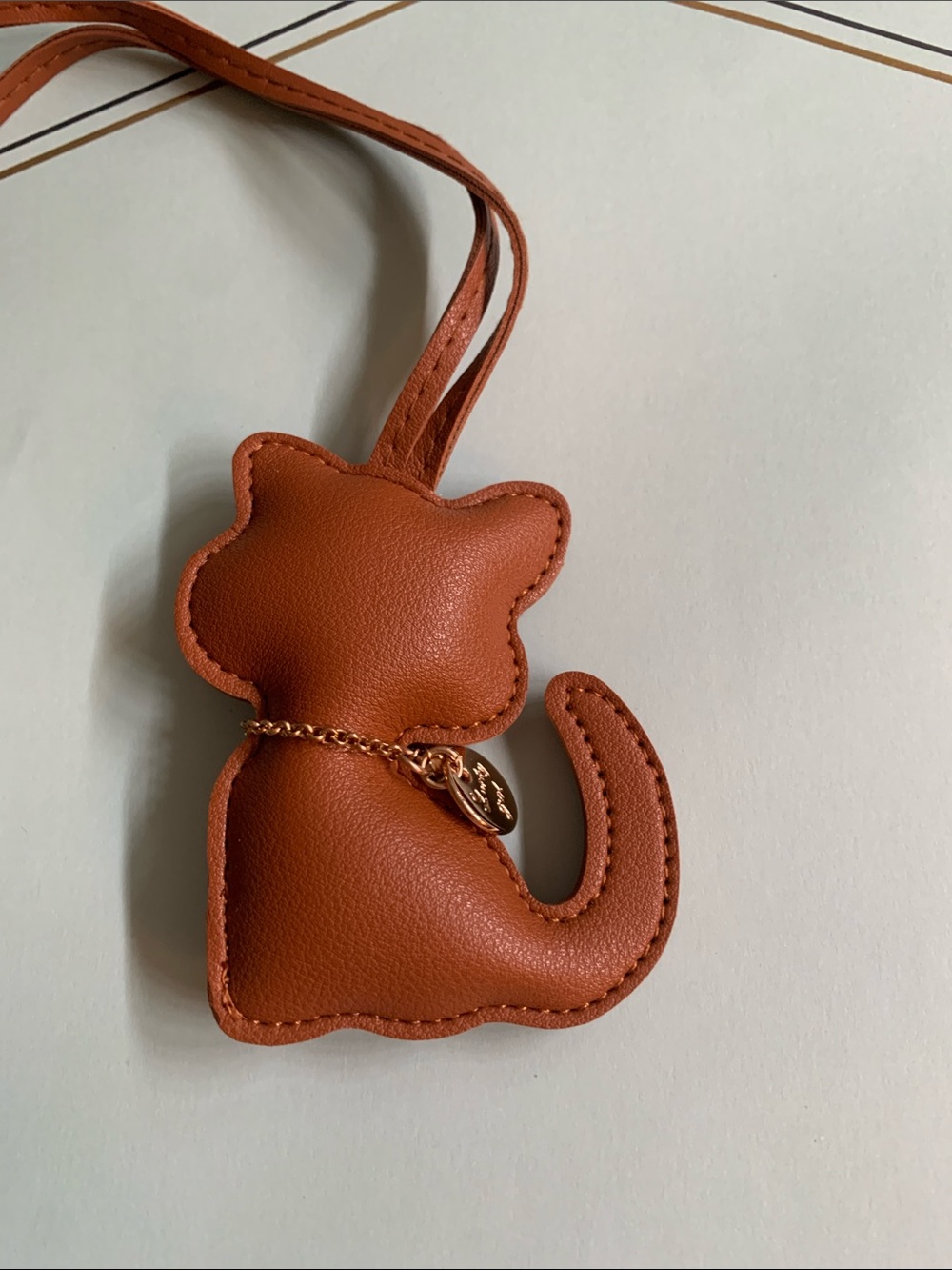 Cat-Shaped faux Leather Bag Charm in Brown or Tan